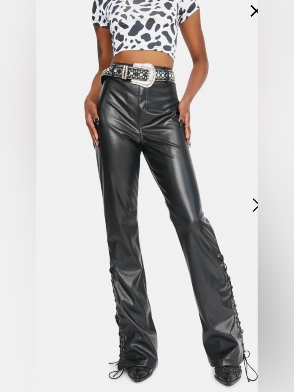 Motel Dolls Kill Black Vegan Leather Zoley Lace Up Trousers Small